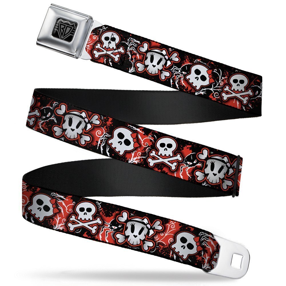 3486 Seatbelt Belt - Girlie Skull Black/Red - 1.0" Wide - 20-36 Inches in